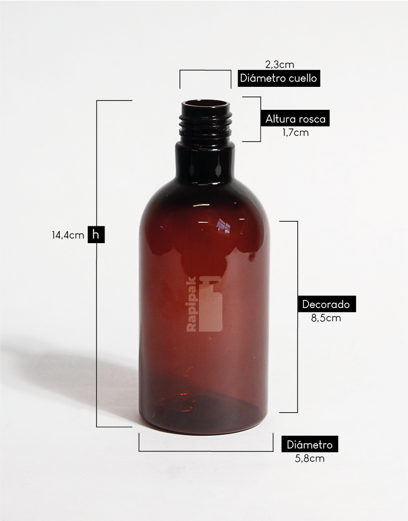 Botella de plástico PET Aruba | Color Ámbar | Capacidad: 250ml | Rosca: 24/410 REF 1047N