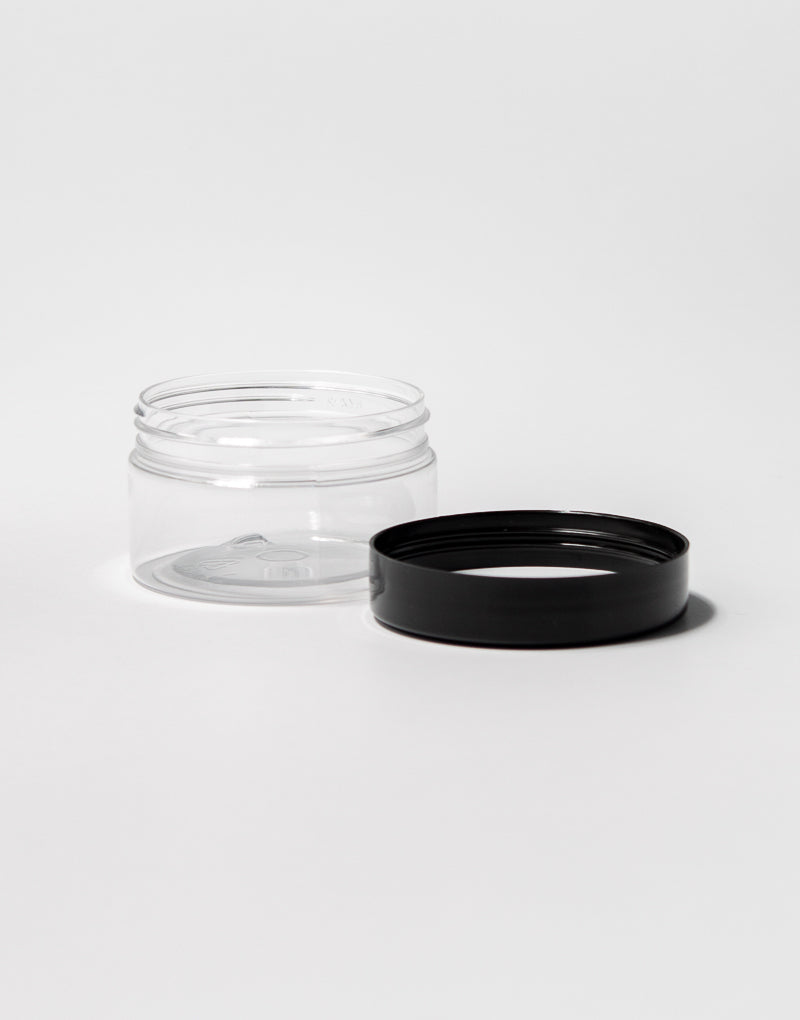 Tarro de plástico PET|  Color Transparente con Tapa Negra | Capacidad: 100ml REF 1005