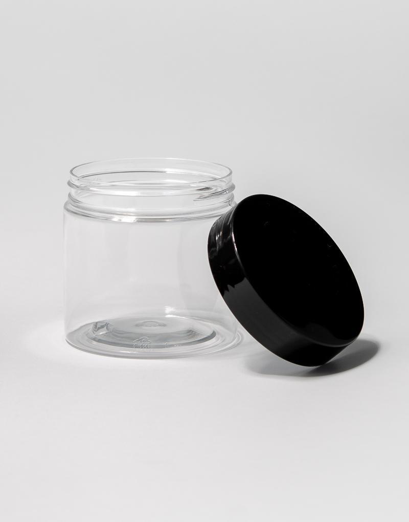 Tarro de plástico PET | Color Transparente con Tapa Negra | Capacidad: 200ml REF 1006